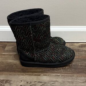UGG Kids Black Boots with Rainbow Logo